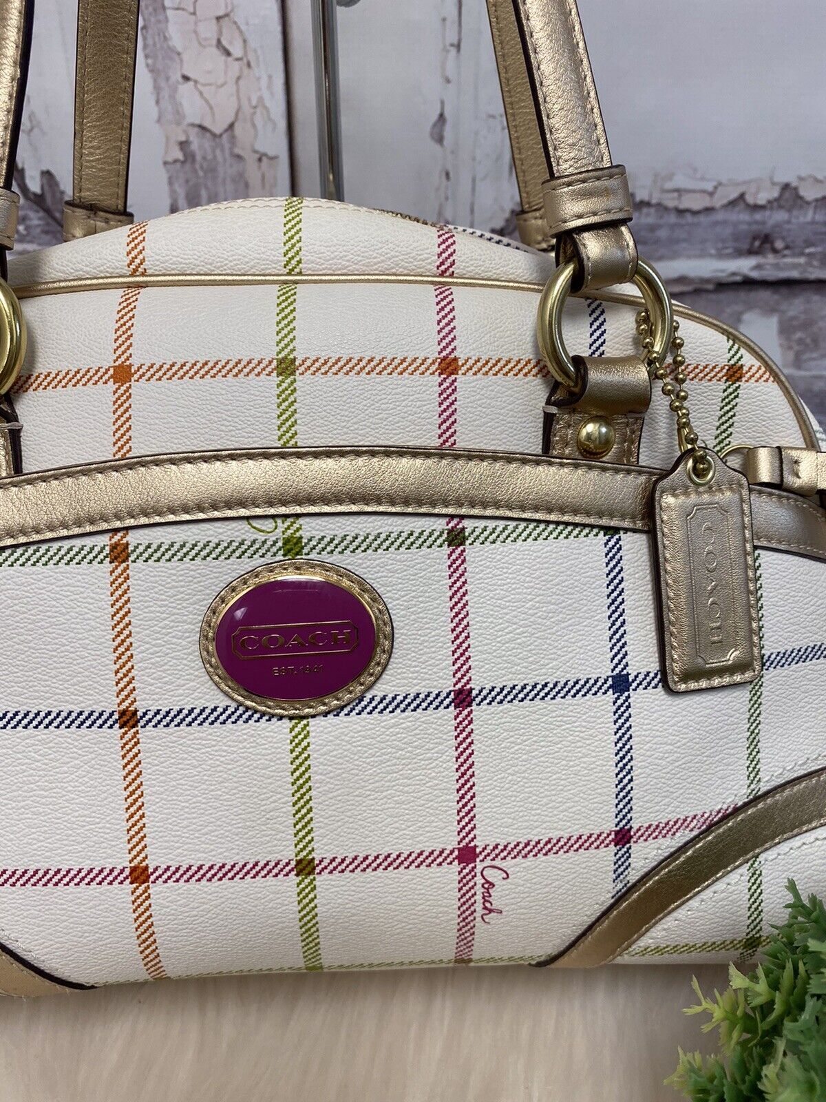 Coach Peyton Tattersall Plaid Satchel F19177 - image 2