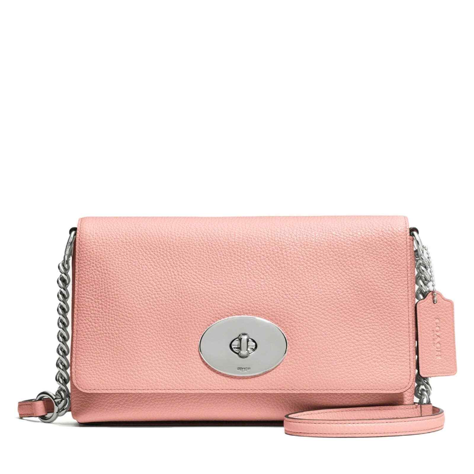 Peach Pink Coach Crosstown Chain Crossbody Flap B… - image 1