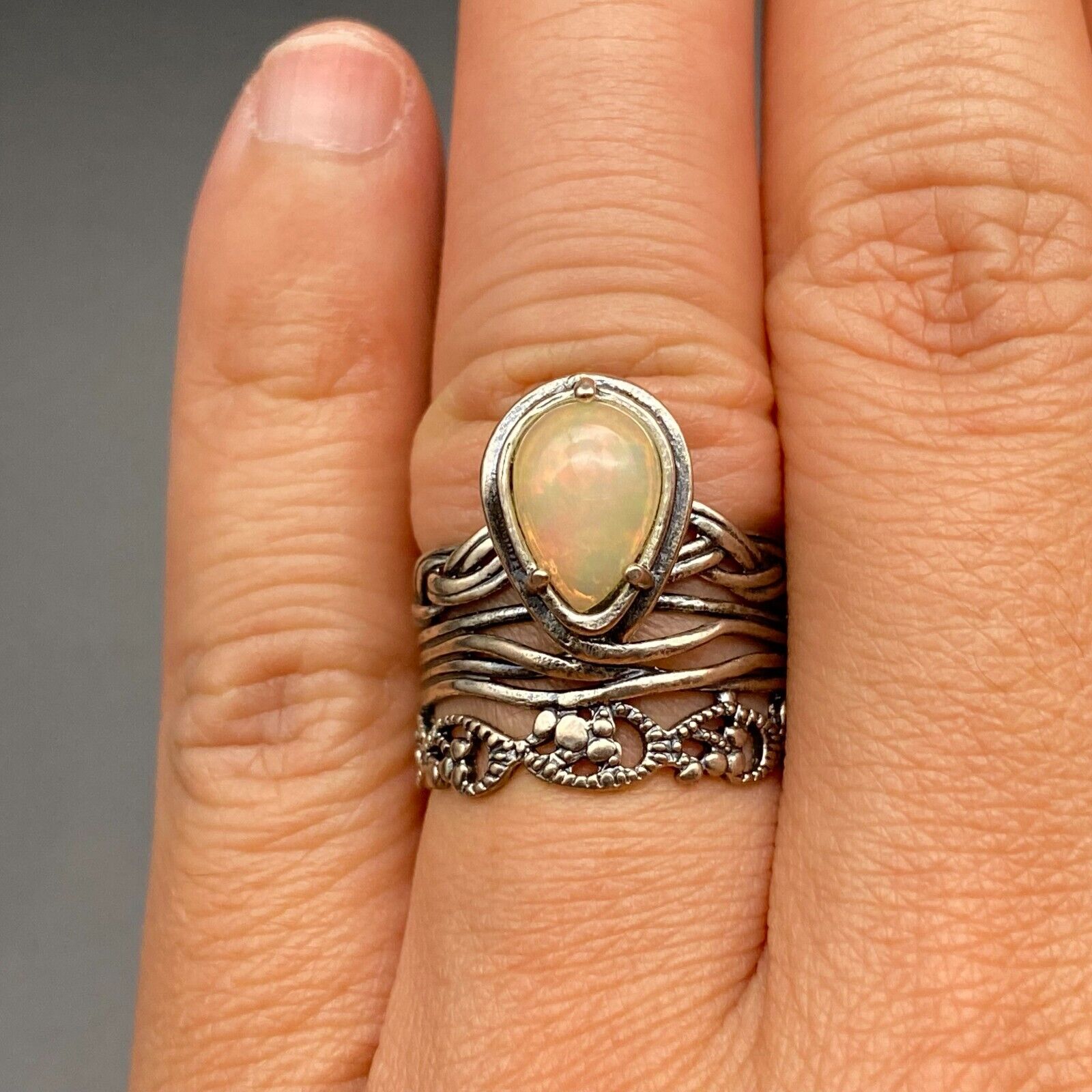 Vintage Israel Opal Sterling Silver Ring Size 8 - image 1