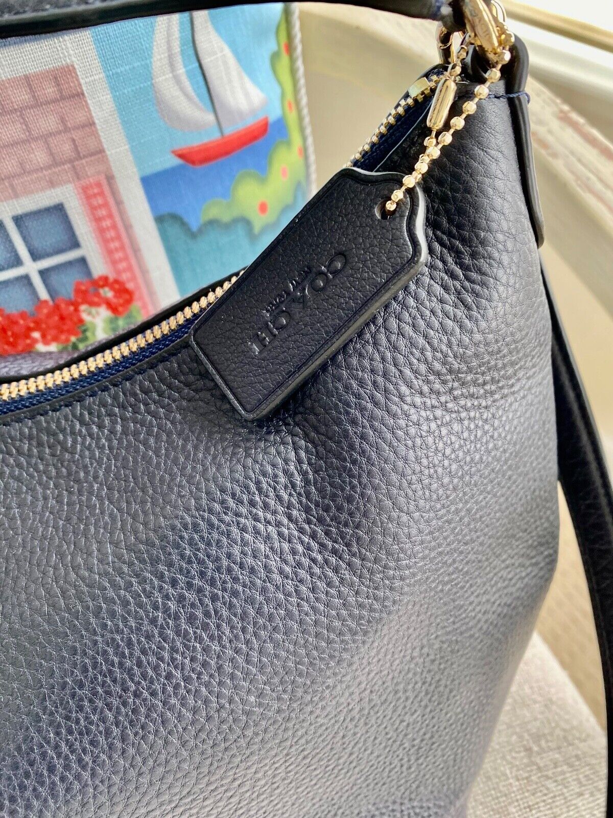 Coach East West Celeste Bag - Navy Pebbled Leather - image 4