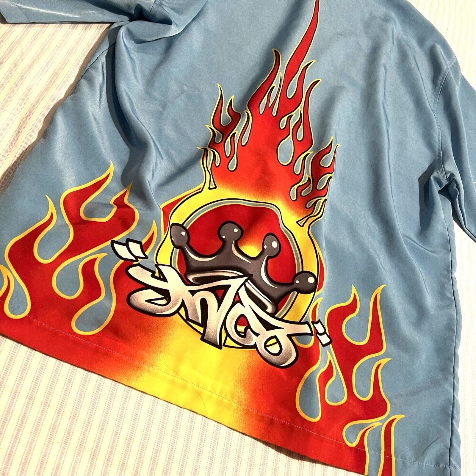 Vtg 90s Deadstock JNCO Blue Polo W/ Flames And Gr… - image 2