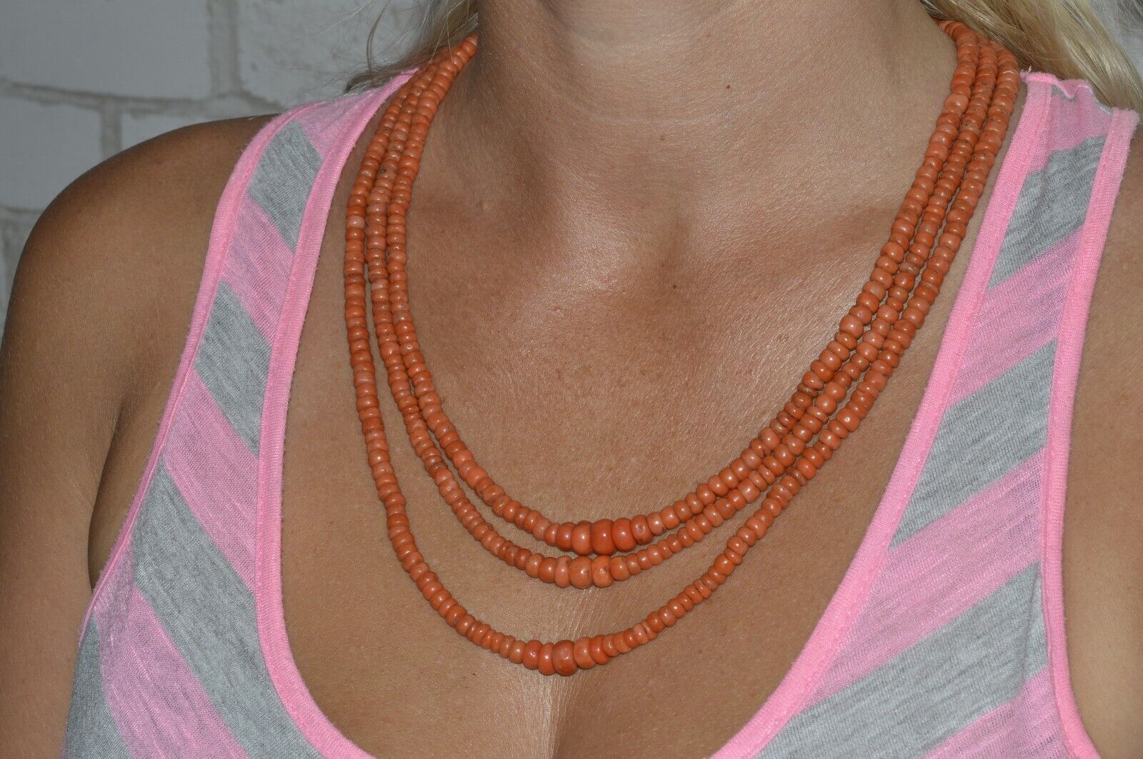 Antique 19th century! Natural undyed CORAL Neckla… - image 2