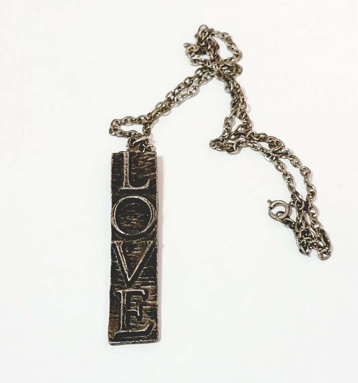 Vintage LOVE Pendant Necklace Pewter-tone Boho Je… - image 3