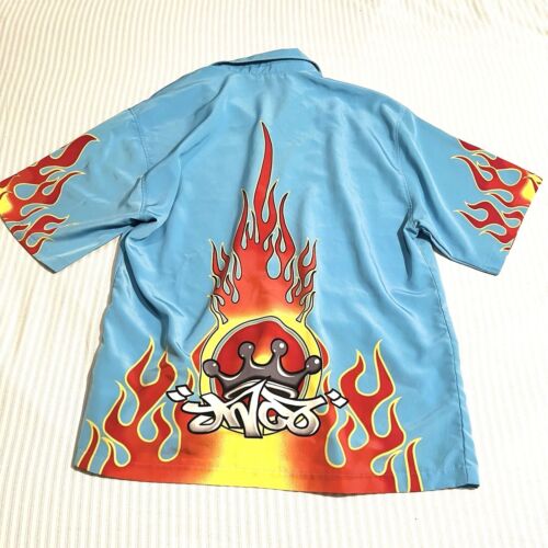 Vtg 90s Deadstock JNCO Blue Polo W/ Flames And Gr… - image 1