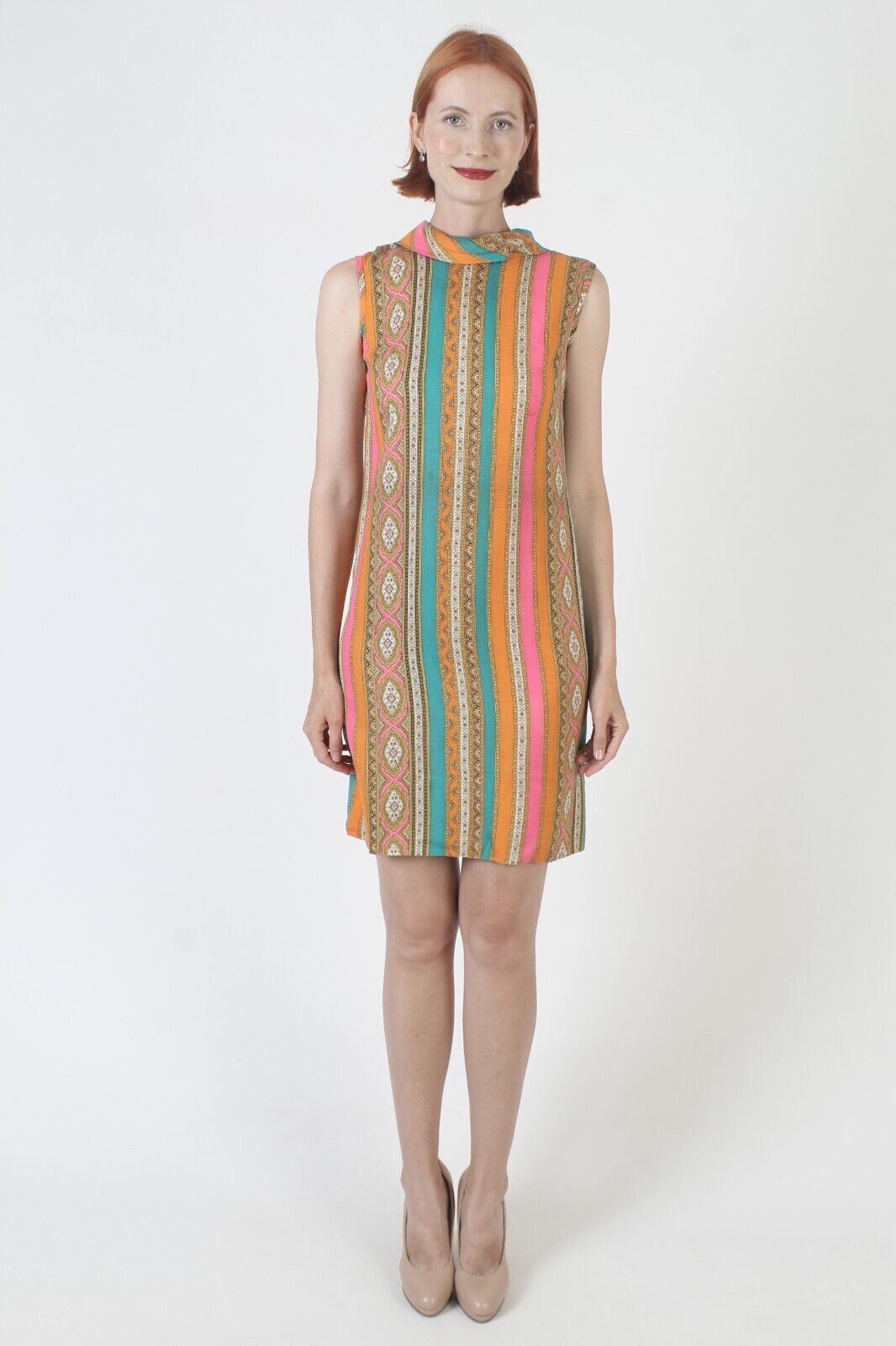 Vtg 60s Vertical Striped Shift Dress Mod Psychede… - image 3