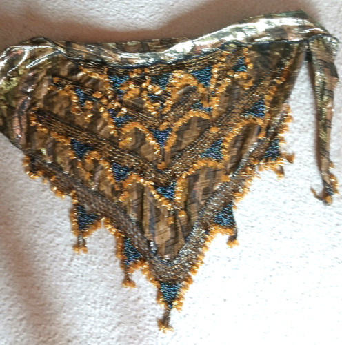 Gold Lame Hip Scarf/Black Pattern Beads in gold an