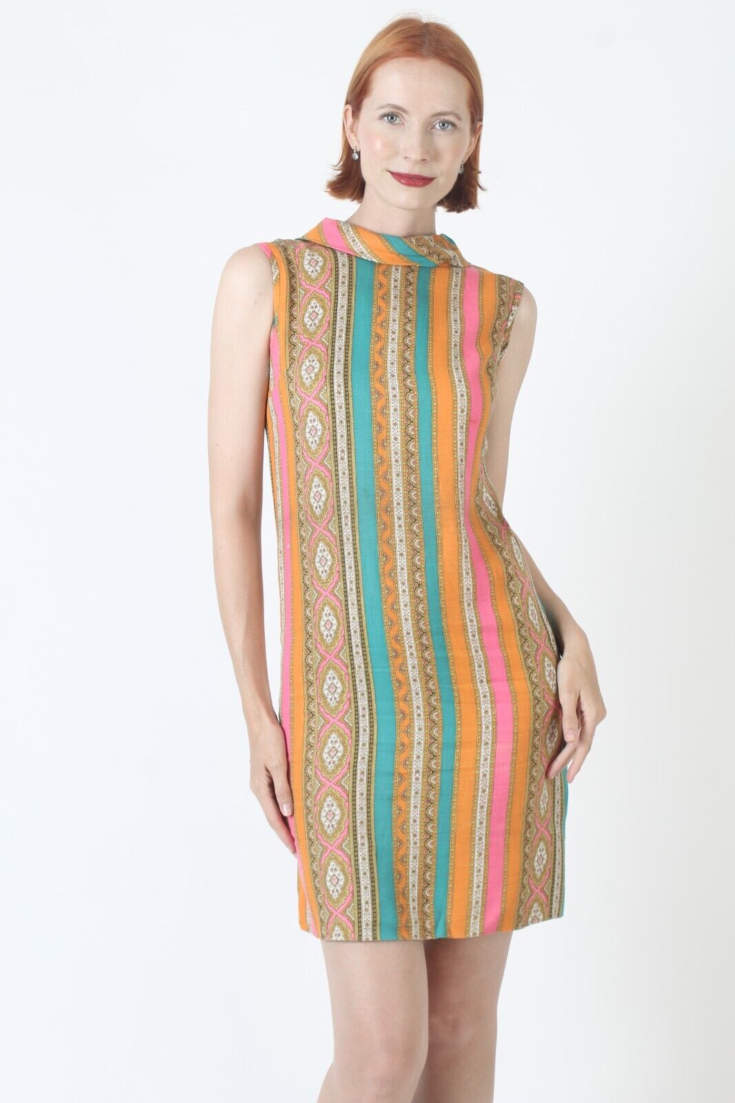 Vtg 60s Vertical Striped Shift Dress Mod Psychede… - image 4