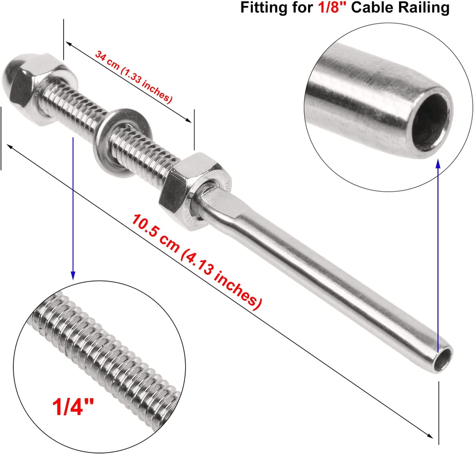 BLIKA 50 Pack Cable Railing Swage Threaded Stud Tension End Fitting ...