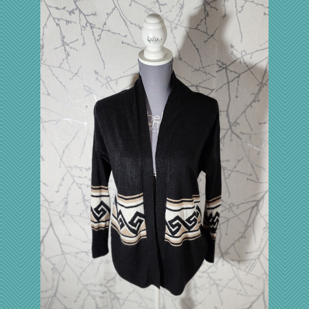 Talula Black & Ivory Abstracy Tribal Knit Open Fr… - image 1