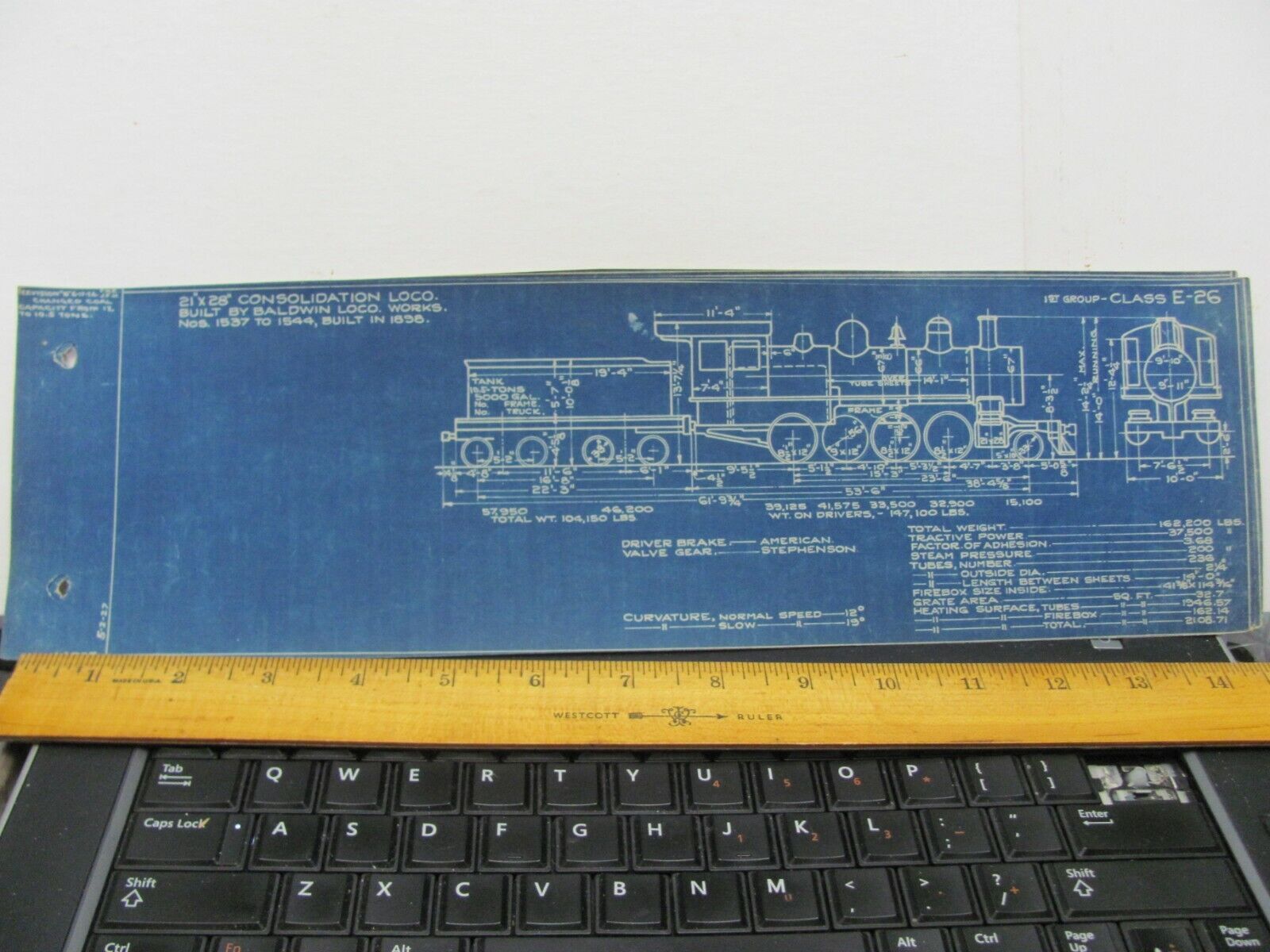 BALTIMORE & OHIO RAILROAD ORIG BLUEPRINT DATA DIAGRAM E-26 LOCOMOTIVES ...