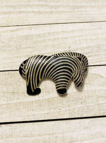 Zebra Vintage Brooch Unsigned Beautiful Metal? Tin