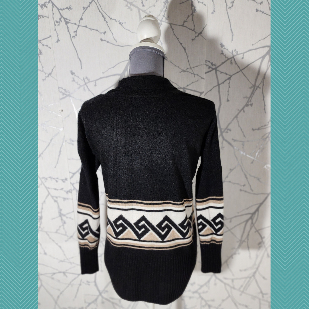 Talula Black & Ivory Abstracy Tribal Knit Open Fr… - image 3