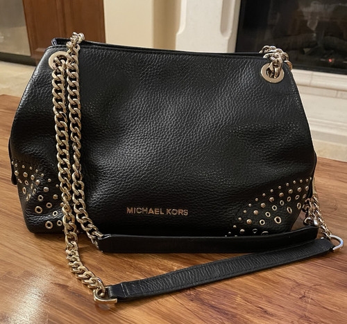 Michael Kors Black Leather Gold Studded Purse - image 1