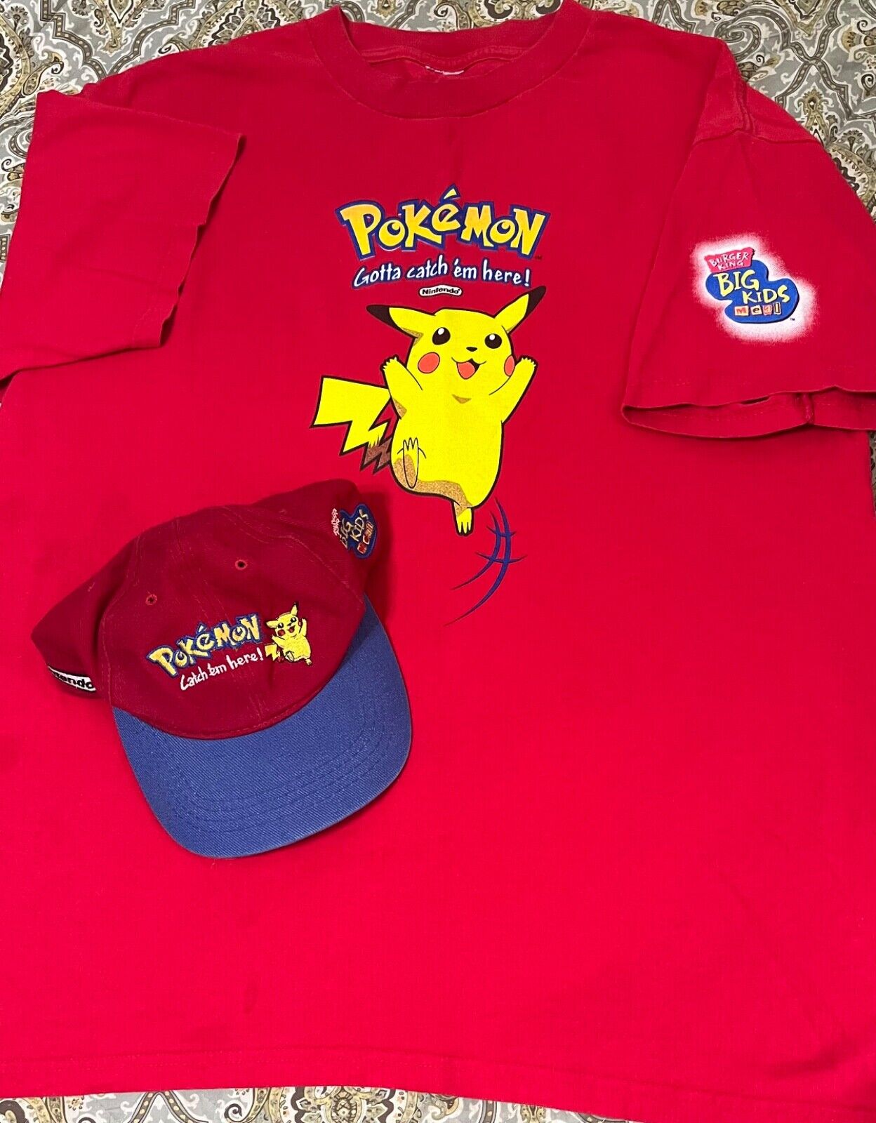 Rare 90s Pokemon Nintendo Burger King Shirt and H… - image 1