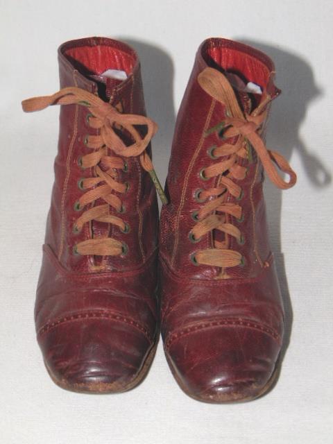 Antique Victorian RED Leather BABY Lace-Up SHOES,… - image 6