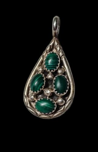 Vtg Tom Yazzie Navajo Sterling Silver Malachite Pe