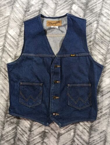 Vtg Wrangler Denim Vest Sleeveless Jacket Waistcoa