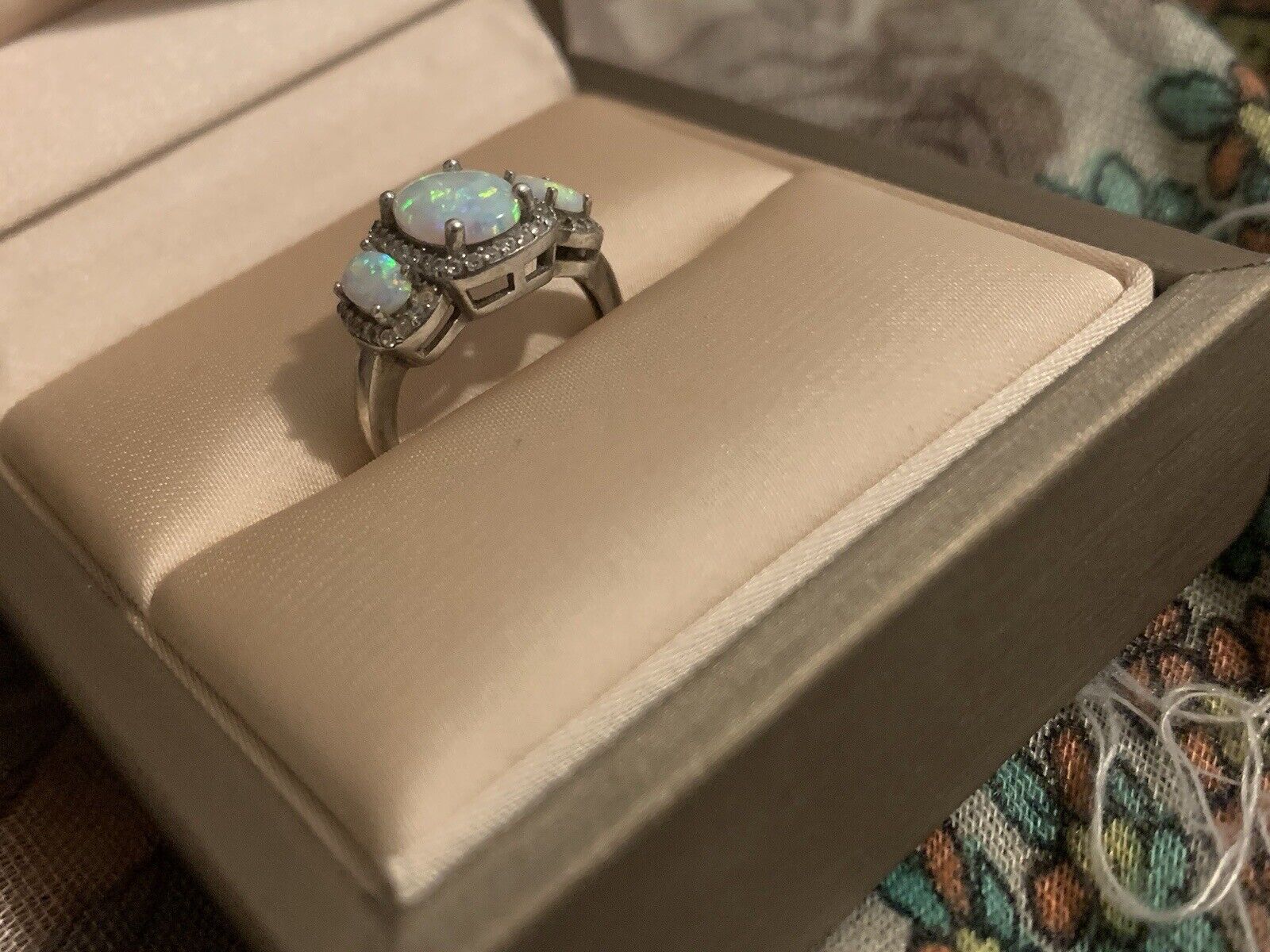 Faux Opal And CZ Ring Size 5 Sterling Silver - image 3