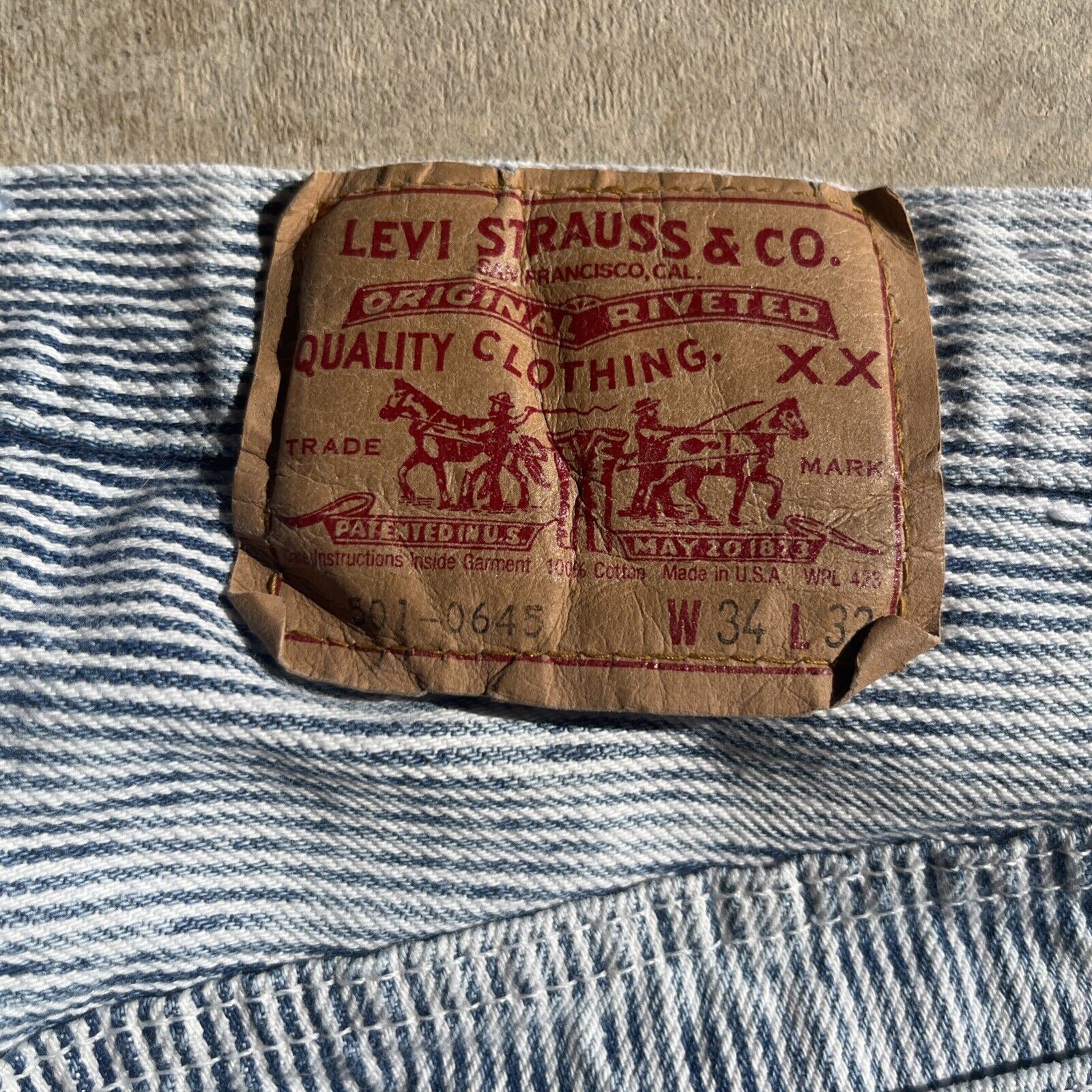 Very Rare Levi’s 501xx Pinstripe Denim Jeans 34x3… - image 13