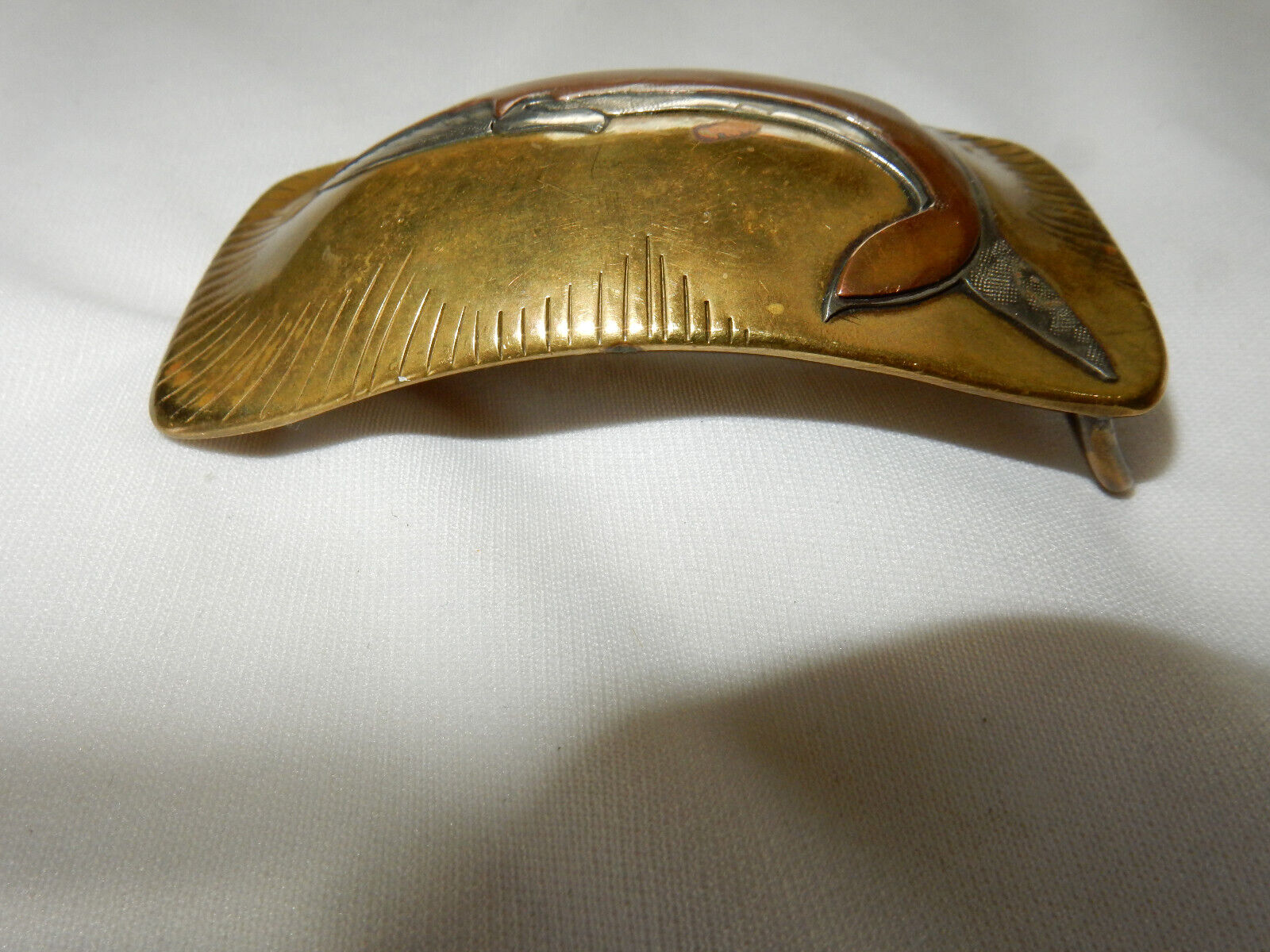 Vintage Brass Humpback Whale signed artisan belt … - image 3