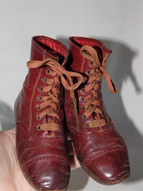 Antique Victorian RED Leather BABY Lace-Up SHOES,… - image 7