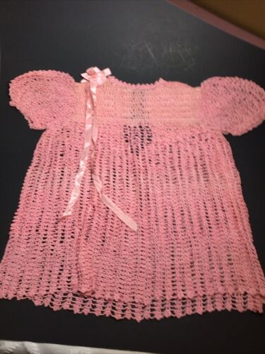 VTG Crochet Handmade Pink Dress Baby Girl