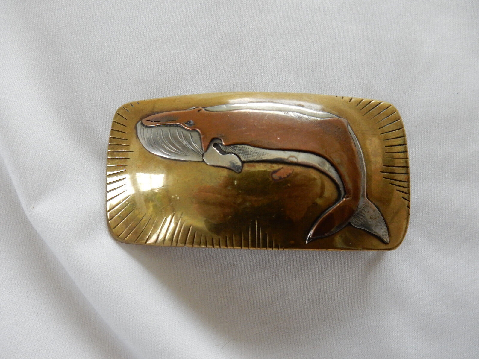 Vintage Brass Humpback Whale signed artisan belt … - image 12