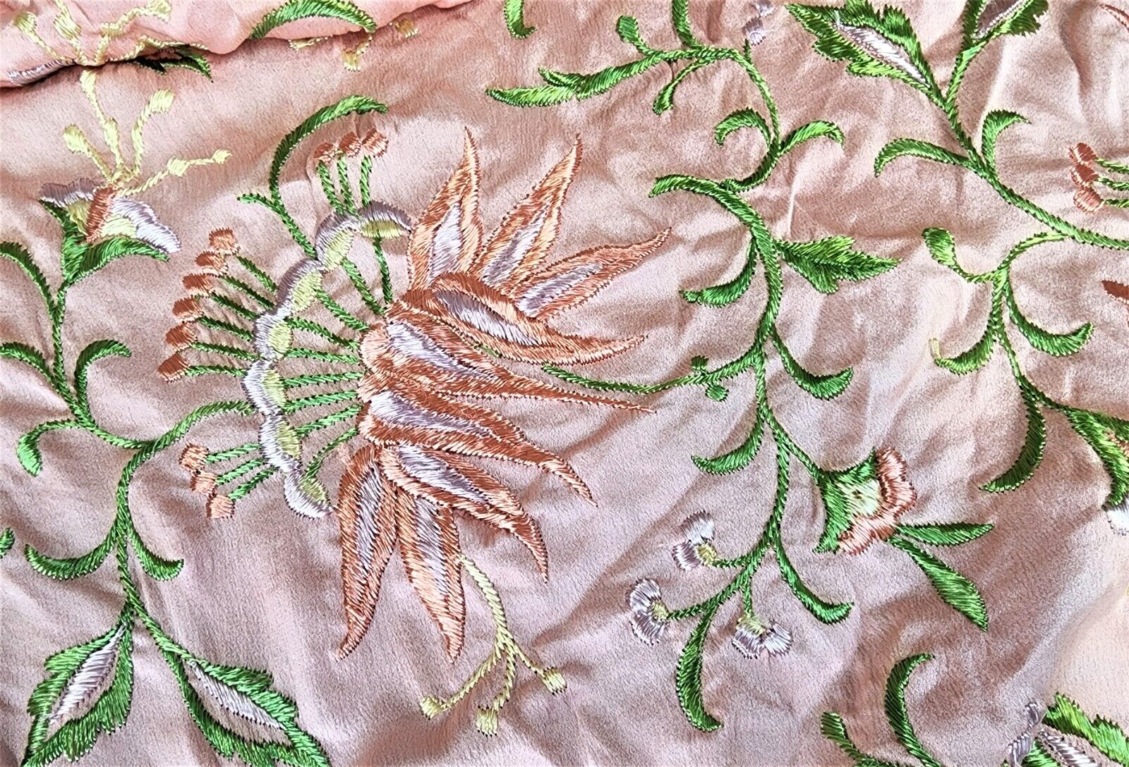 Vintage Chinese Piano Scarf Fringed Floral Embroi… - image 8