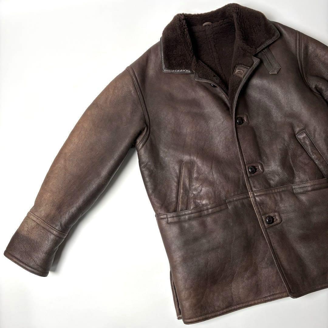 Real Mouton Sheep Leather Car Coat Jacket Tea L S… - image 3