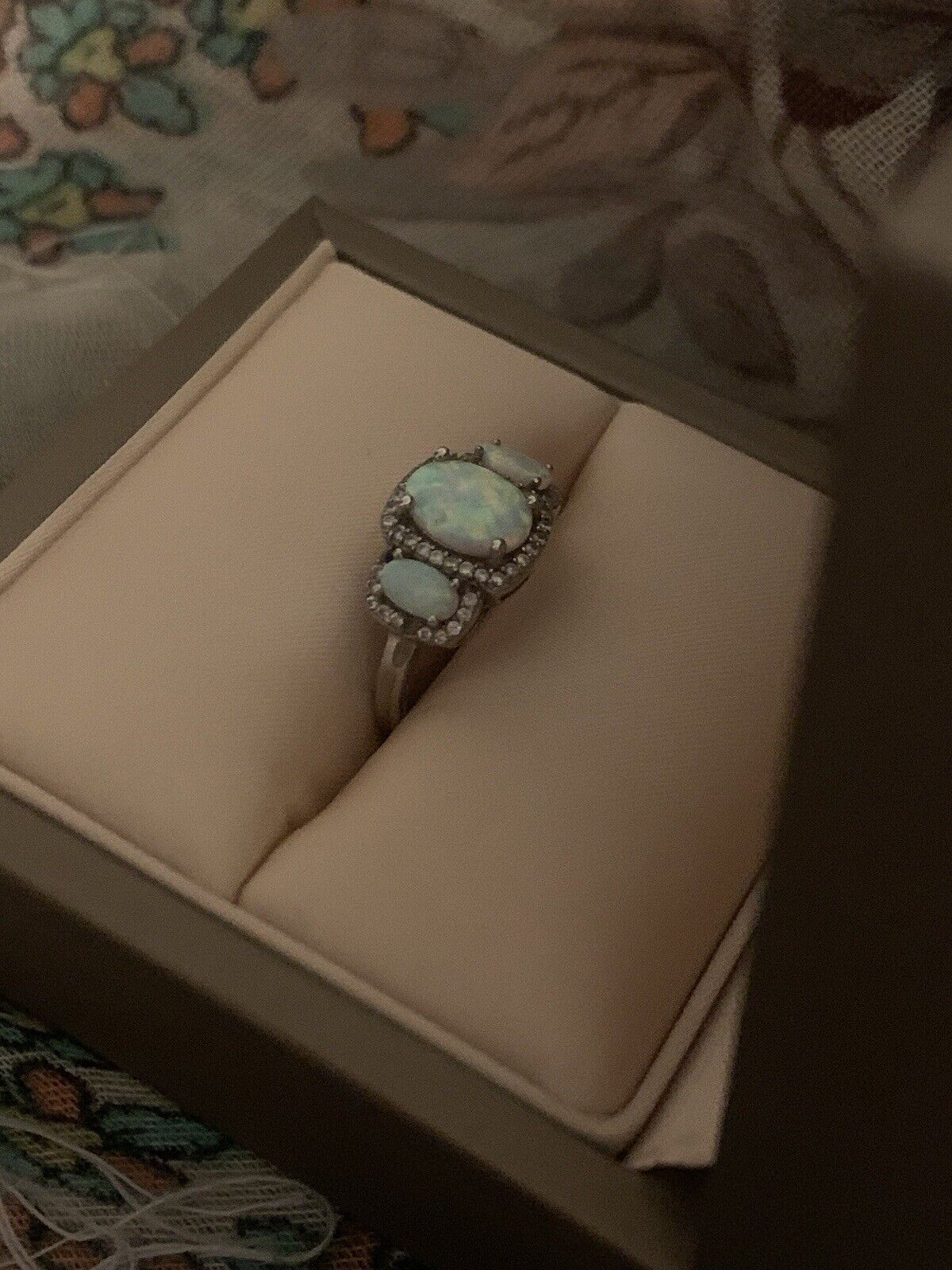 Faux Opal And CZ Ring Size 5 Sterling Silver - image 2