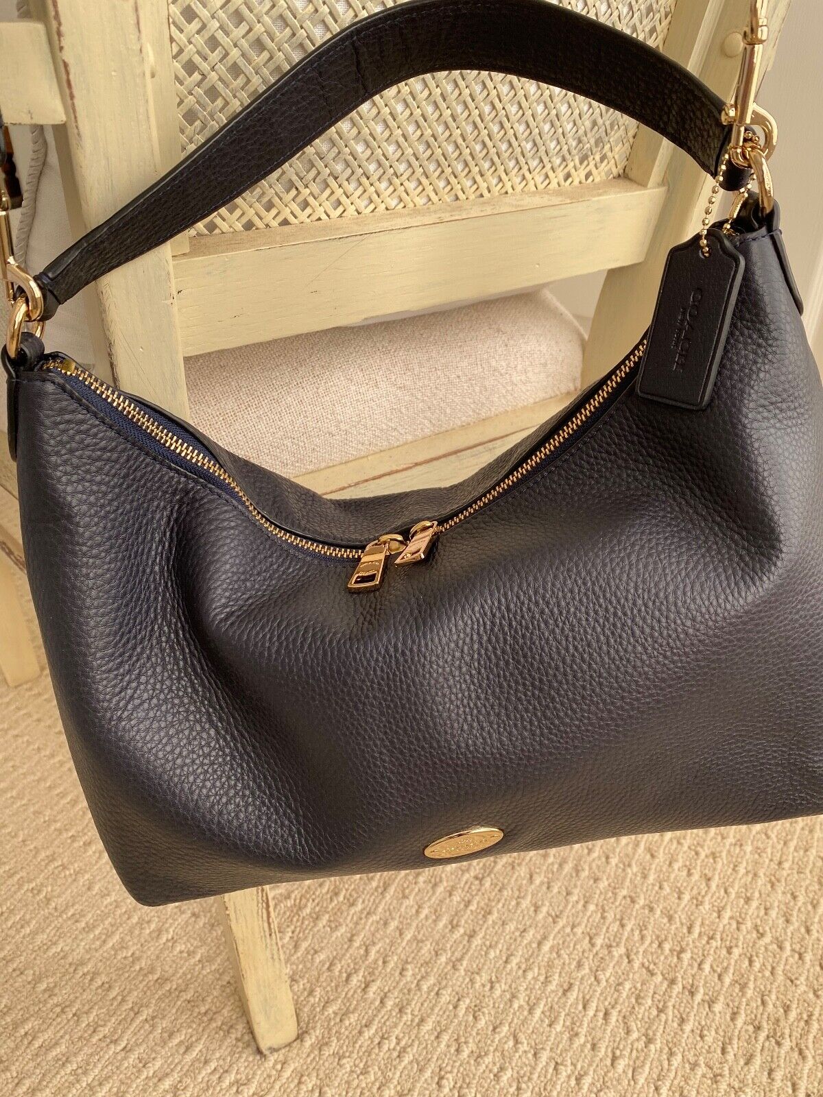 Coach East West Celeste Bag - Navy Pebbled Leather - image 2