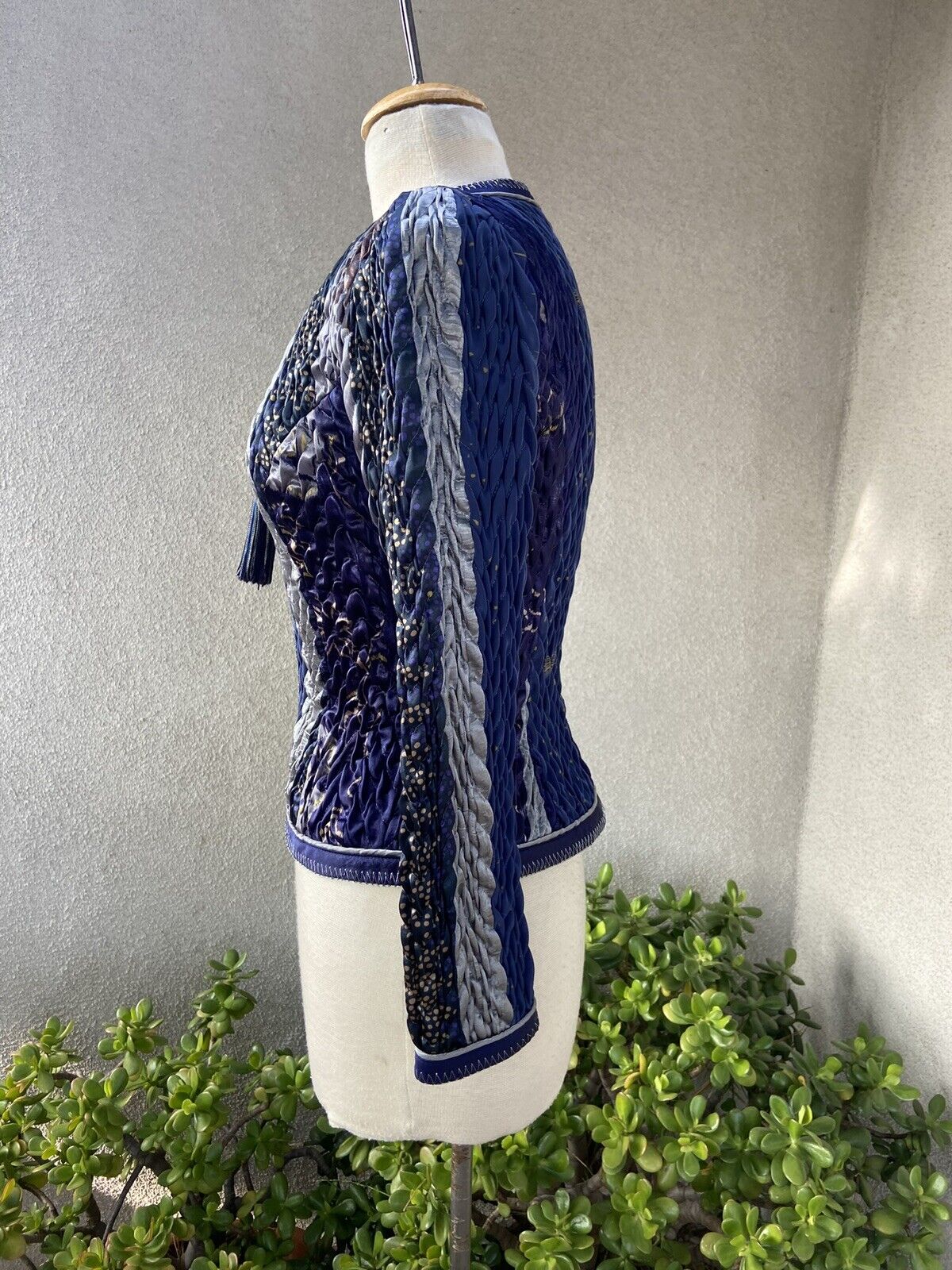 vintage 80s Jeanne Marc ruched jacket P2 XS Blue … - image 7