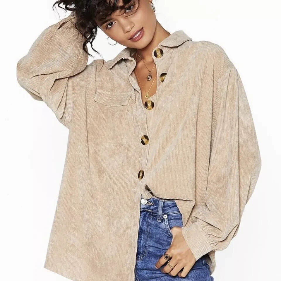 Nasty Gal Cream Light Brown corduroy oversized sh… - image 1