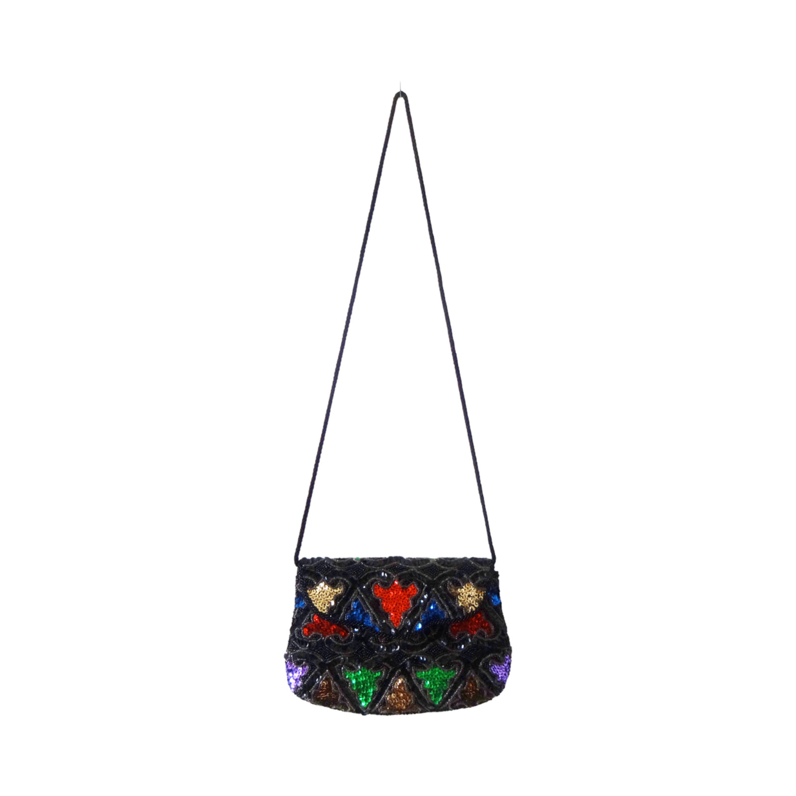 Vintage Black Multicolored Beaded Sequined Purse … - image 1