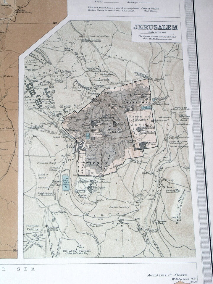 1922 ANTIQUE MAP OF PALESTINE ISRAEL HOLY LAND LEBANON JORDAN SYRIA ...