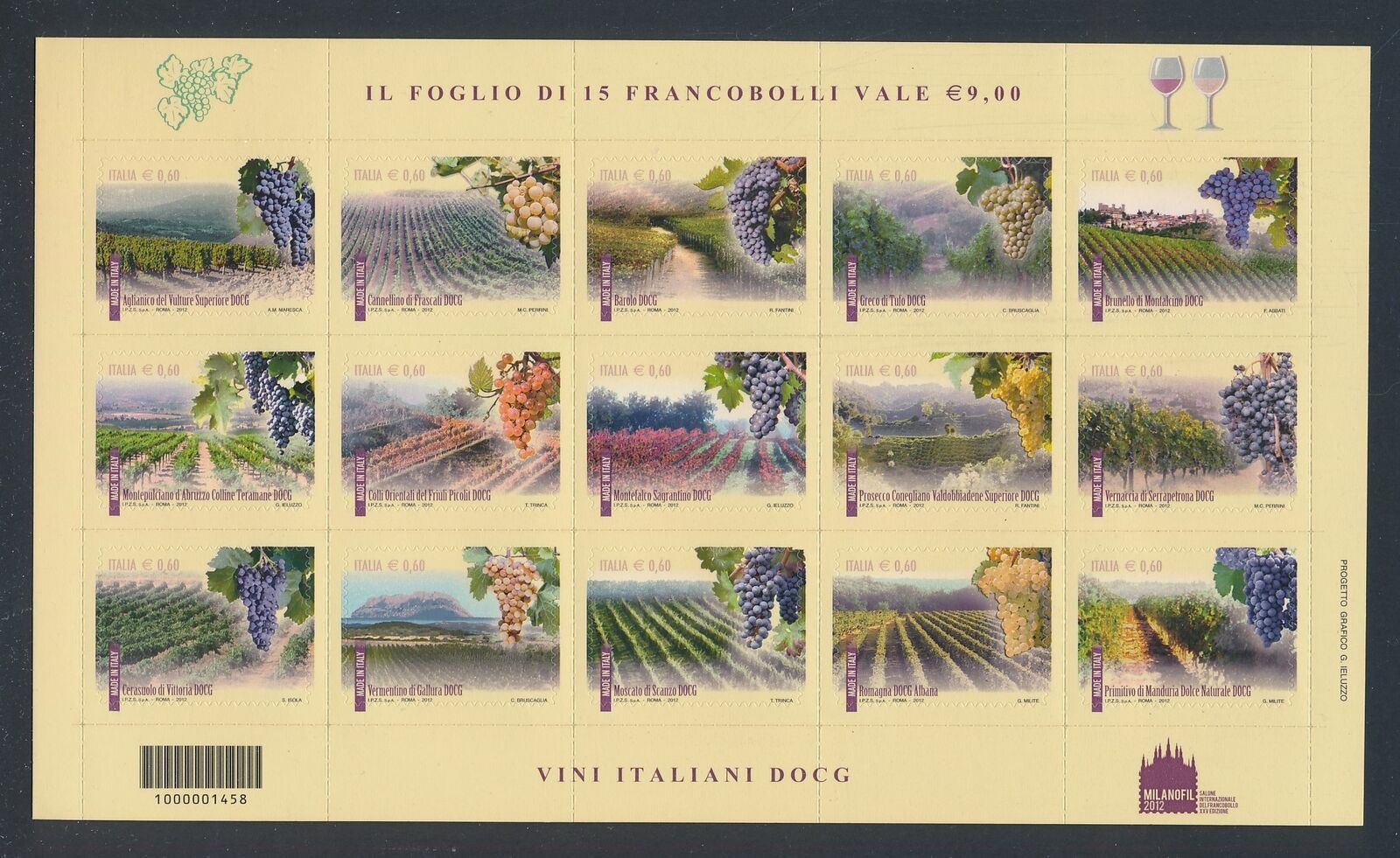 XE04063 Italy 2012 vineyard wines grapes XXL sheet MNH | eBay