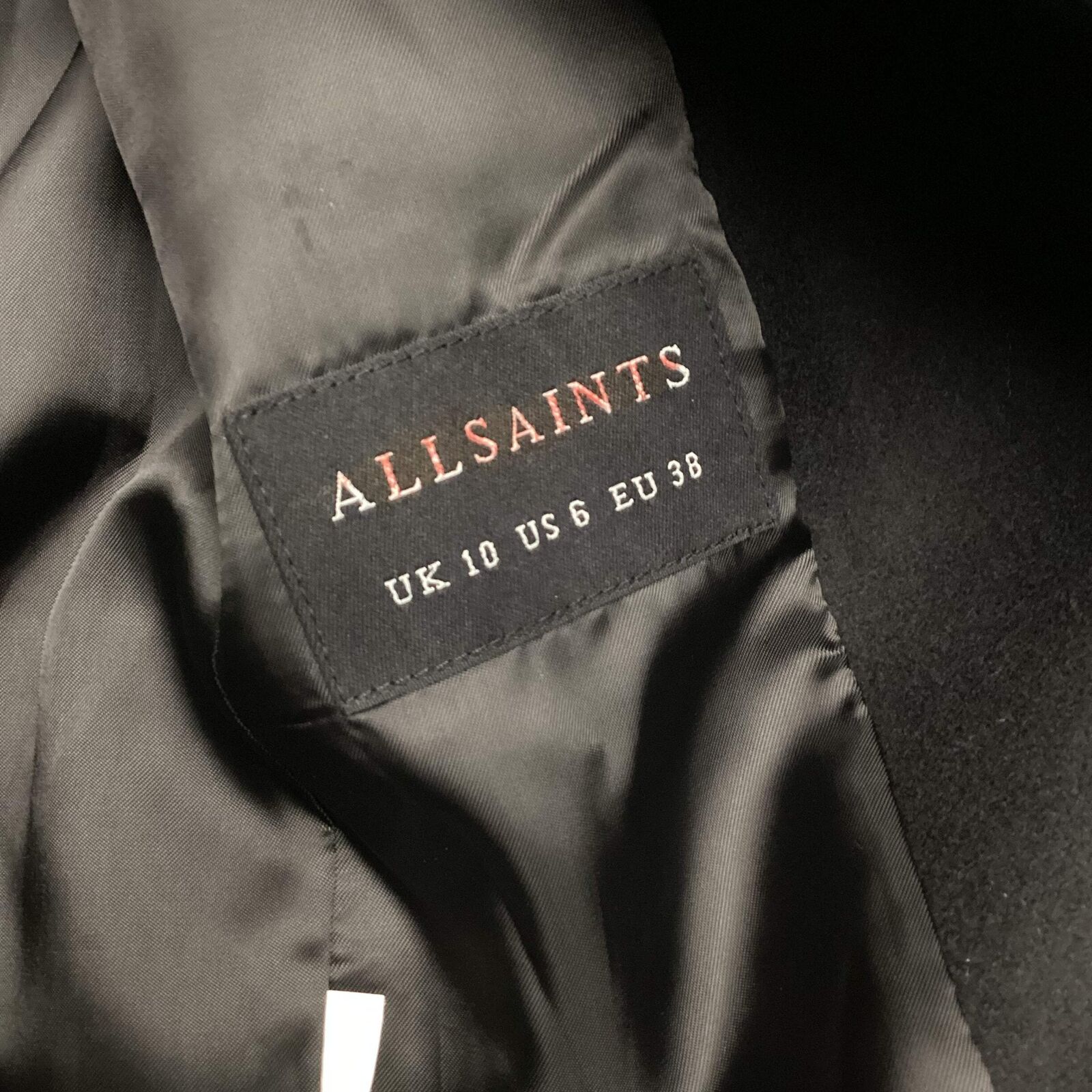 AllSaints Black Faux Leather Sleeve Coat Size 10 - image 4