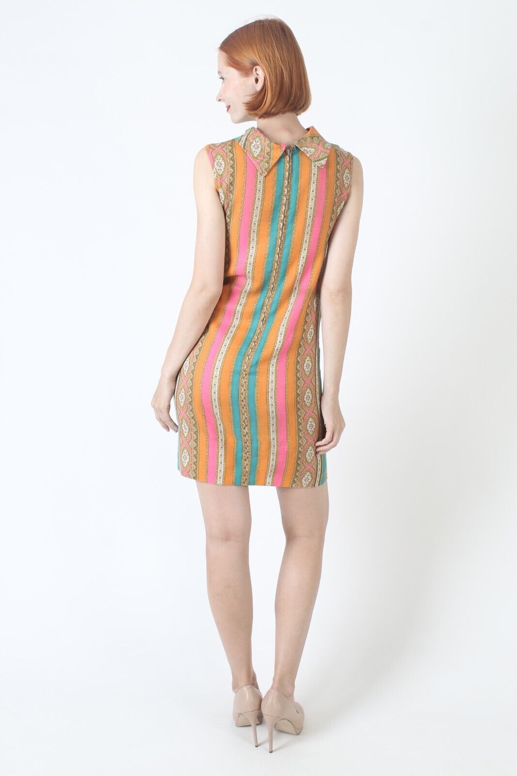 Vtg 60s Vertical Striped Shift Dress Mod Psychede… - image 6