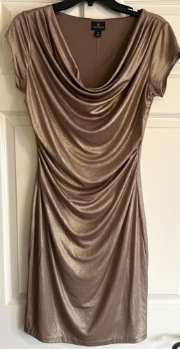 Worthington Metallic GOLD Waterfall Dress M