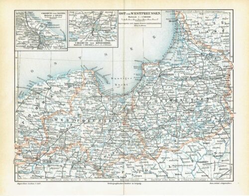 East Prussia West Prussia Pommern Danziger Bay Map From 1897 | eBay