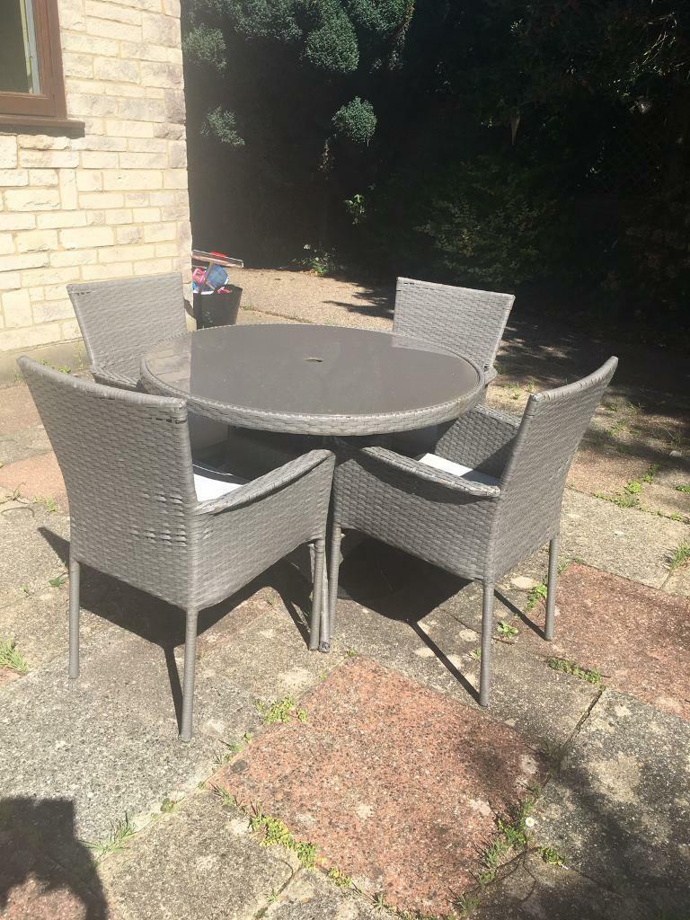 Grey rattan garden table and chairs set outdoor furniture | in Poole