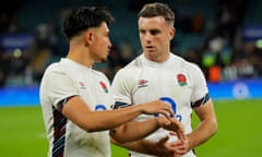 Marcus Smith (left) commiserates with his replacement George Ford, who missed two match-winning kicks against New Zealand.