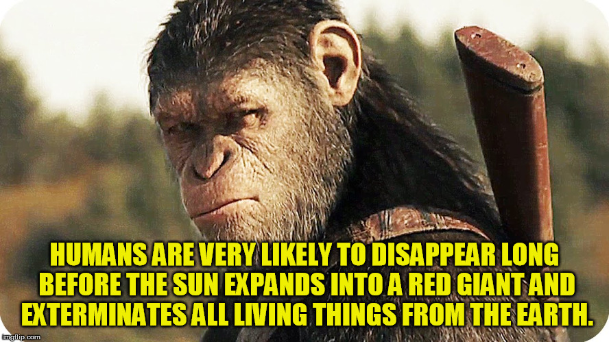 HUMANS ARE VERY LIKELY TO DISAPPEAR LONG BEFORE THE SUN EXPANDS INTO A RED GIANT AND EXTERMINATES ALL LIVING THINGS FROM THE EARTH. | made w/ Imgflip meme maker