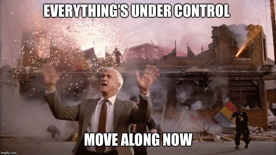 Nothing to see here | EVERYTHING’S UNDER CONTROL; MOVE ALONG NOW | image tagged in nothing to see here | made w/ Imgflip meme maker