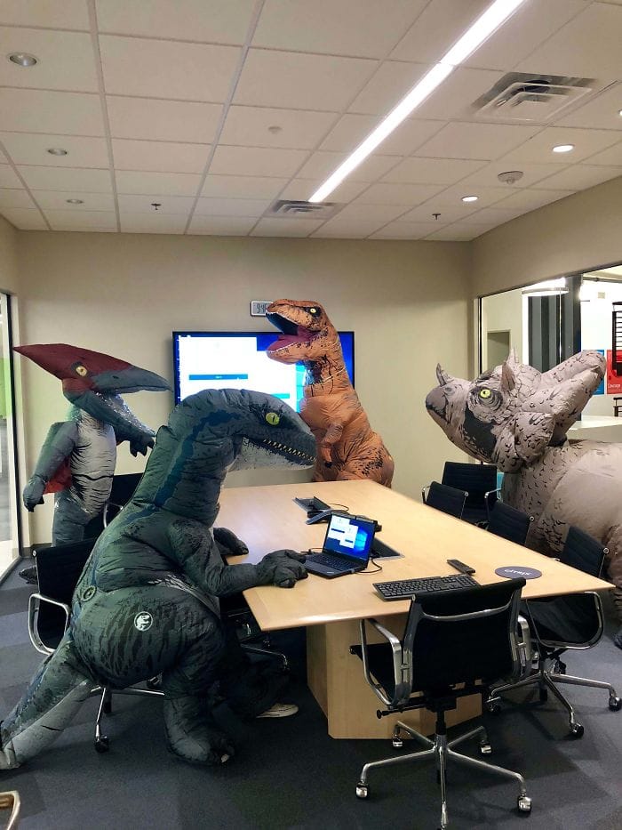 DINOSAUR OFFICE MEETING Blank Meme Template