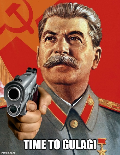 Gulag | TIME TO GULAG! | image tagged in stalin is coming,stalin,gulag,fascism | made w/ Imgflip meme maker