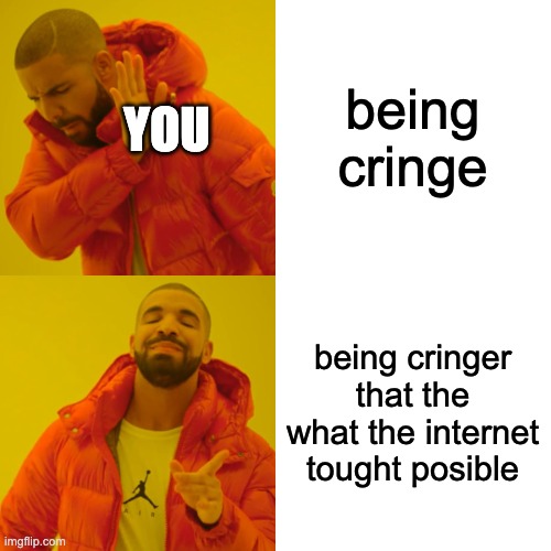 Drake Hotline Bling Meme | being cringe being cringer that the what the internet tought posible YOU | image tagged in memes,drake hotline bling | made w/ Imgflip meme maker