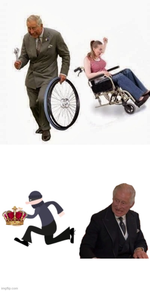 Charles III Coronation Incident | image tagged in wheel steal,memes,charles iii,crown,coronation,united kingdom | made w/ Imgflip meme maker