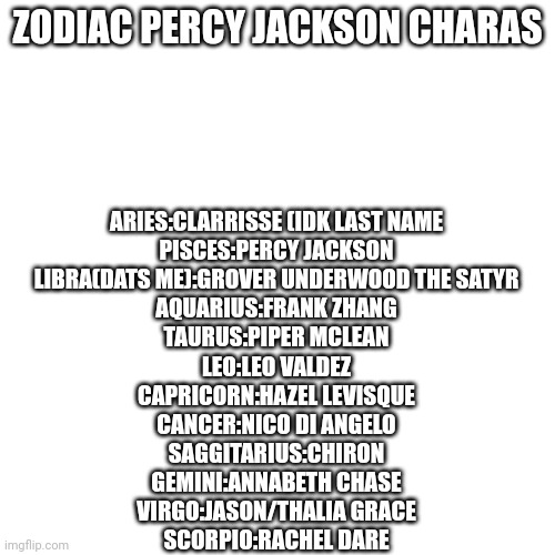 grover ze underwood | ZODIAC PERCY JACKSON CHARAS; ARIES:CLARRISSE (IDK LAST NAME
PISCES:PERCY JACKSON
LIBRA(DATS ME):GROVER UNDERWOOD THE SATYR
AQUARIUS:FRANK ZHANG
TAURUS:PIPER MCLEAN
LEO:LEO VALDEZ
CAPRICORN:HAZEL LEVISQUE
CANCER:NICO DI ANGELO
SAGGITARIUS:CHIRON
GEMINI:ANNABETH CHASE
VIRGO:JASON/THALIA GRACE
SCORPIO:RACHEL DARE | made w/ Imgflip meme maker