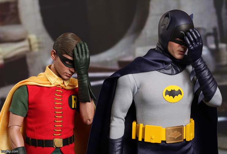 Batman and Robin facepalm  | image tagged in batman and robin facepalm | made w/ Imgflip meme maker